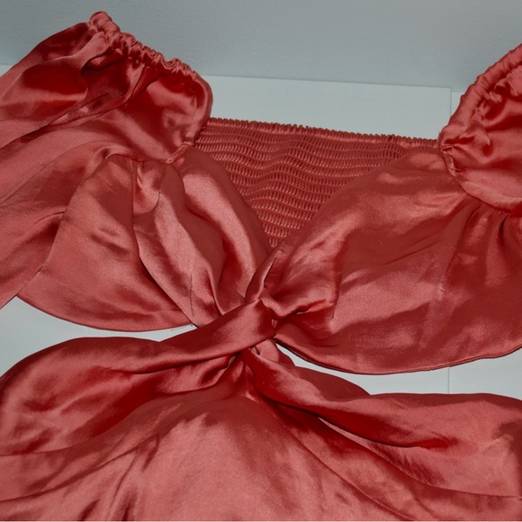 FREE PEOPLE — JUSTIN SATIN CUT OUT MINI DRESS IN CORAL, US M, ORIGINALLY $298 - Picture 12 of 16